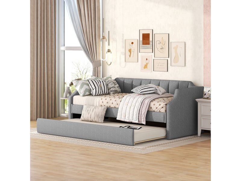  Lit jumeau en coton lin en gris 90x200 cm  - Conforama D