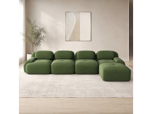 Canapé d'angle modulable 4 places en velours côtelé vert, sans montage, avec méridienne pour grand salon