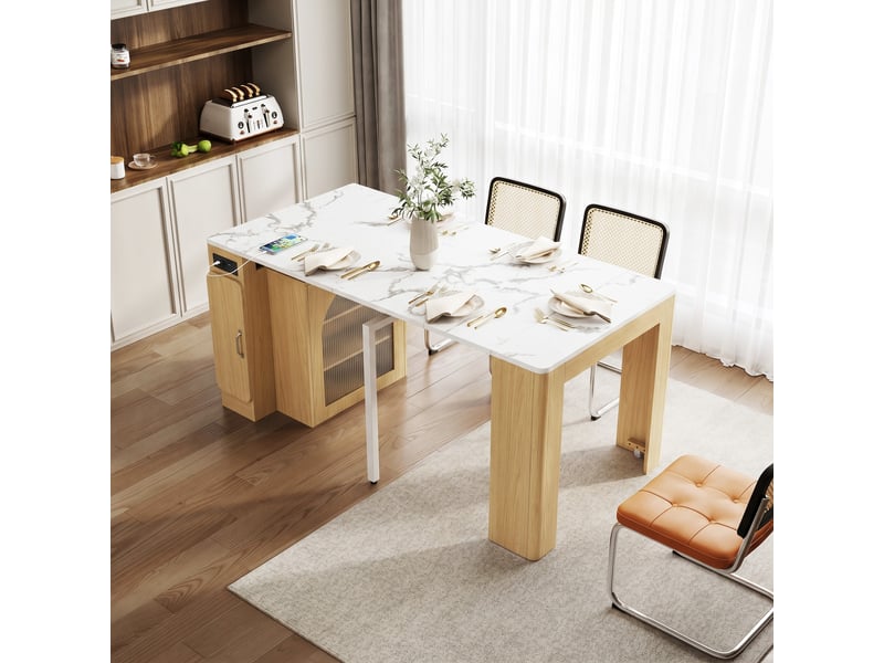 Îlot de cuisine sur roulettes table extensible 83 x 39.6-149.6 cm led multiprise usb chêne naturel - Conforama D