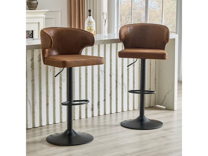  Lot de 2 tabourets de bar réglables et pivotants - lpospi - dossier ergonomique, tissu - marron  - Conforama B