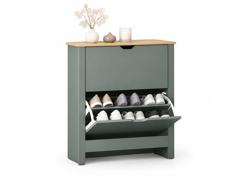  Meuble à chaussures avec 2 abattants et séparateurs réglables, pour 12 paires, pour entrée gris clair 72 × 26 × 80 cm  - Conforama A