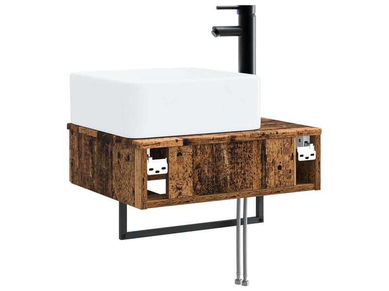  Basin de lavage mural, lavabo bois ancien 53x35x39 cm  - Conforama E