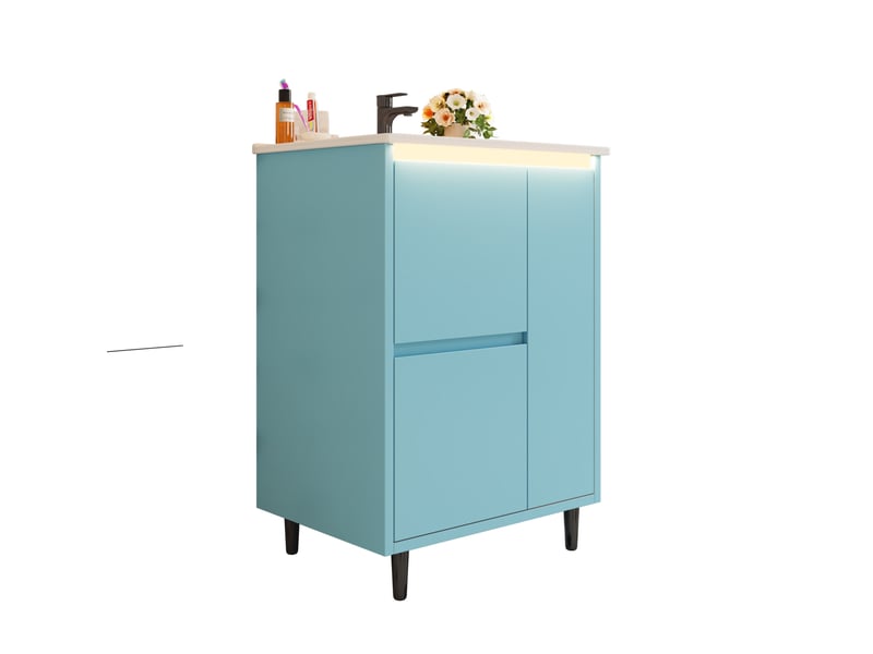  Meuble vasque sur pied 61x46,5x87 cm avec 2 tiroirs coloris bleu  - Conforama A