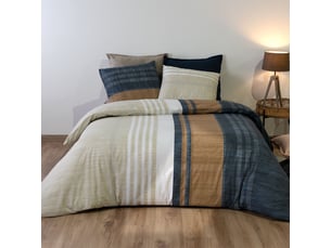 Parure housse de couette 240x220cm + 2 taies motif rayé bleu et beige 100% coton - orman