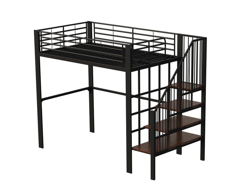 Lit mezzanine enfant 140x200 cm – noir – escalier intégré, étagères et rangement sous le lit – sans matelas - Conforama D