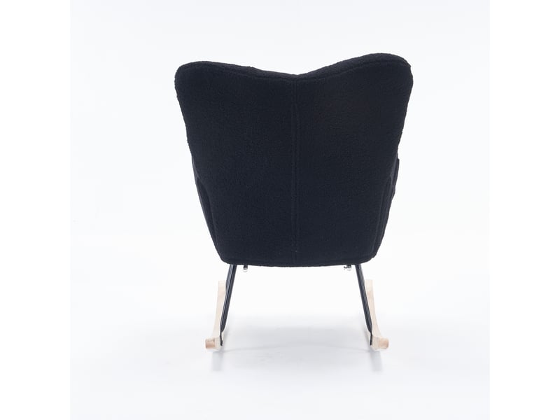  Fauteuil à bascule, fauteuil à oreille avec repose-pieds et porte de rangement, fautuil relax, confort, teddy noir  - Conforama R