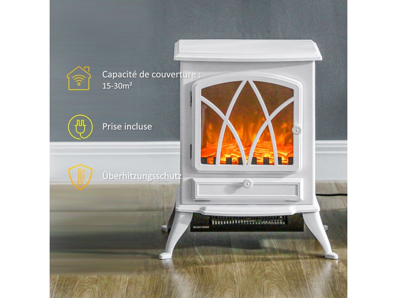  Cheminée électrique sur pied 10002000 w, fausse cheminée décorative avec effet flamme led, blanc  - Conforama D