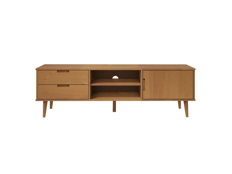  Meuble tv - banc tv - meuble de rangement molde marron 158x40x49 cm bois de pin massif  - Conforama D