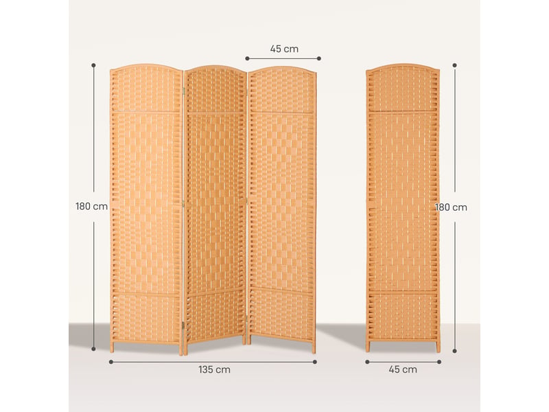  Paravent intérieur en bois 3 panneaux séparateur de pièce pliable pour salon chambre 135 x 180 cm clair brun  - Conforama C