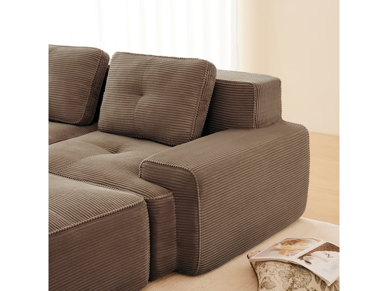  Canapé d'angle convertible 3 places avec 3 houssons, canapé modulable sans accoudoirs en tissu côtelé marron, design boneless pour salon  - Conforama E