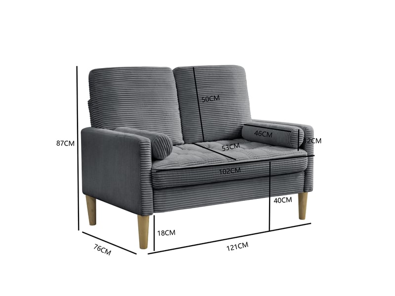  Canapé droit 2 places gris en velours côtelé 121 x 76 x 87 cm, style nordique, compact pour salon, chambre ou studio W3423P395377 - Conforama C