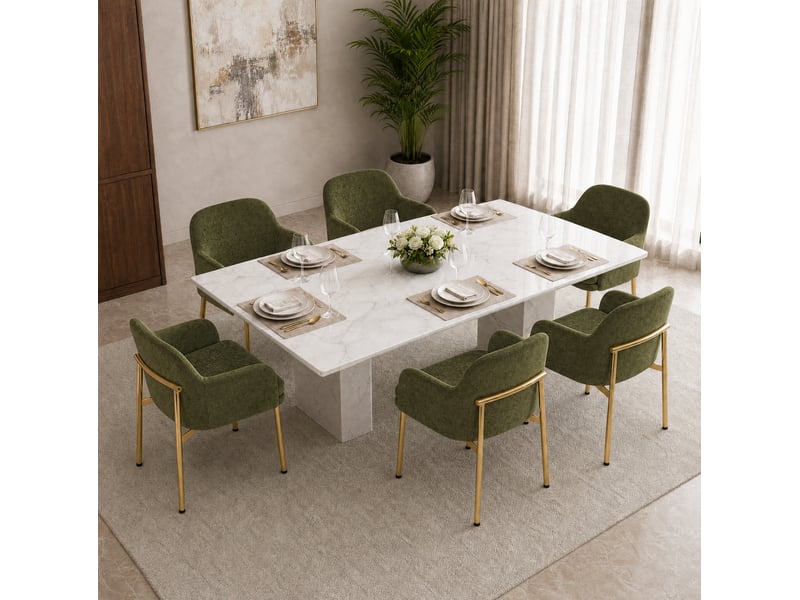  Lot de 6 chaises de salle à manger 61x59x78,5 cm avec accoudoirs vert et doré  - Conforama B