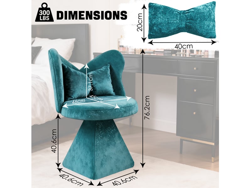  Chaise de salle à manger pivotante sans accoudoirs, dossier papillon en velours chenille bleu, 52 × 52 × 46 cm  - Conforama D