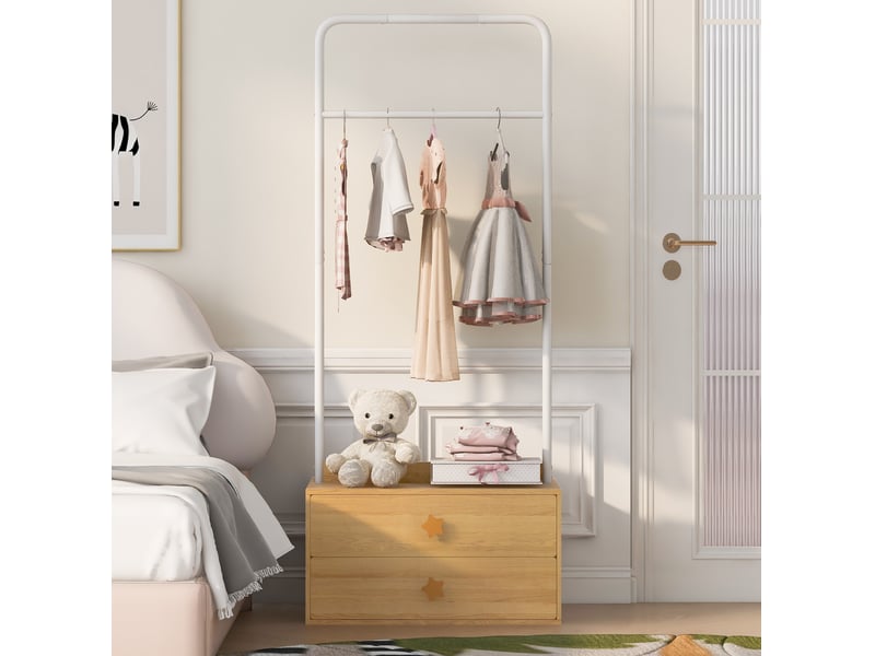  Portant à vêtements enfant avec 2 tiroirs, 70x55x168 cm, blanc et coloris bois naturel  - Conforama D