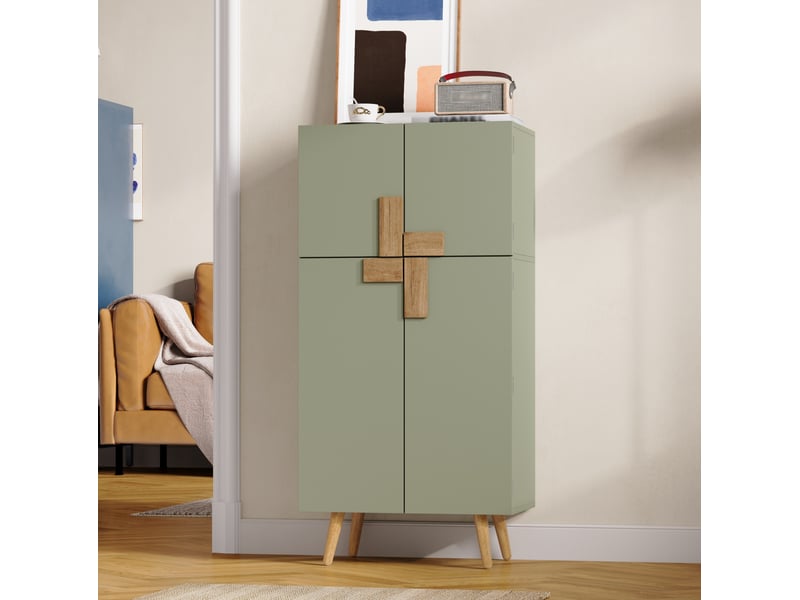  Colonne de cuisine avec 4 portes, étagères réglables et rangements sur portes, en mdf vert, 60 × 35 × 120 cm  - Conforama B