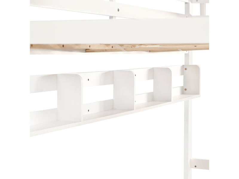  Lit superposé enfant 90x200 blanc avec rangements, échelle et lit escamotable  - Conforama E