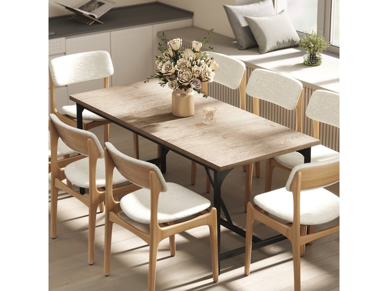  Table à manger pour 6 à 8 personnes. Table de cuisine rectangulaire moderne aspect bois, 180 x 80 x 75,5 cm, naturel.  - Conforama C