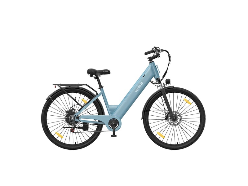 Velopro c1 vélo électrique 250w 36v 13ah 27.5*1.95 cadre ouvert adulte vélo de ville pour trajets quotidiens avec porte-bagons arrière écran lcd couleur capteur de vitesse frein à disque mécanique 7 vitesses 25kmh  - Conforama C
