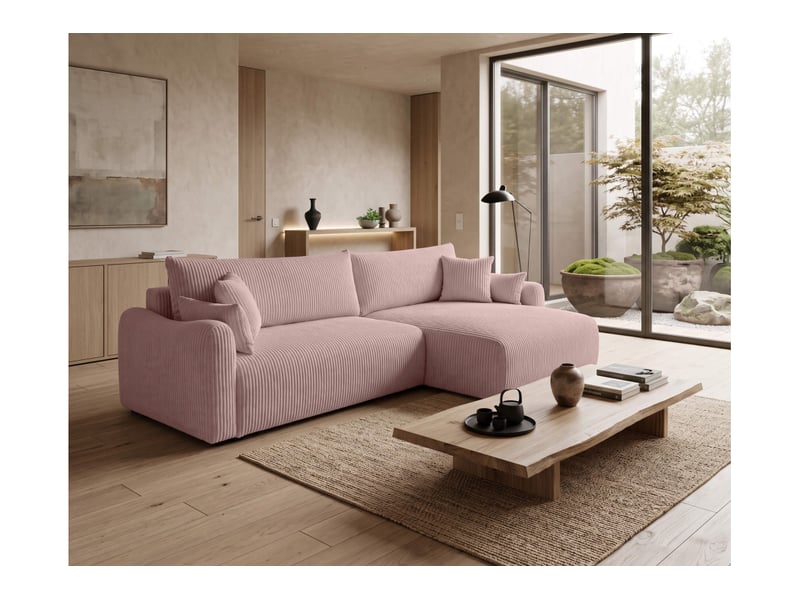  Apoline - canapé d'angle réversible convertible 4 places avec coffre en velours côtelé  - Conforama B