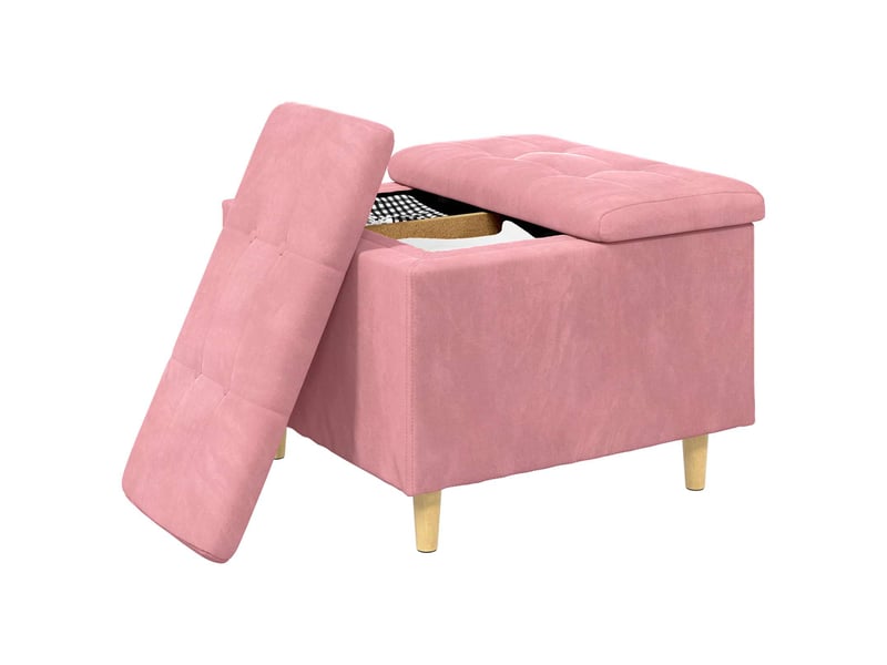  Ottoman, repose pied salon avec rangement rose 60x60x45 cm velours  - Conforama C