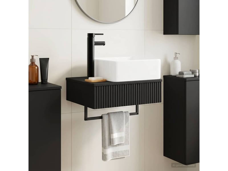  Basin de lavage mural, lavabo noir 50x41x39 cm bois d'ingénierie  - Conforama B