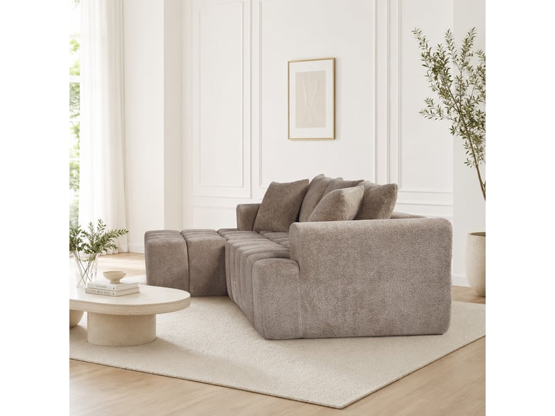 Canapé d’angle ulevr modulable avec méridienne gauche, velours kaki, 249,94 cm - Conforama E