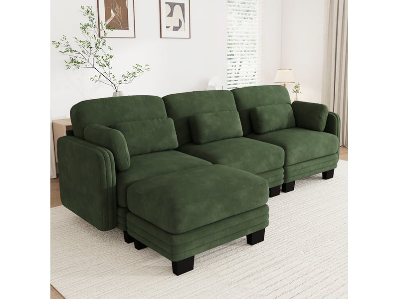  Canapé d'angle modulable 3 places 253x143x88 cm en chenille verte  - Conforama W