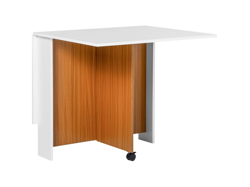  Table de salle à manger avec plateau rabattable et roulettes, gain de place, pour cuisine et salle à manger, blanc  - Conforama A