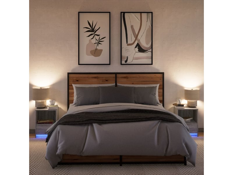  Lot de 2 tables de chevet - cabinet de chevet - table de nuit et lumières led sonoma gris  - Conforama D