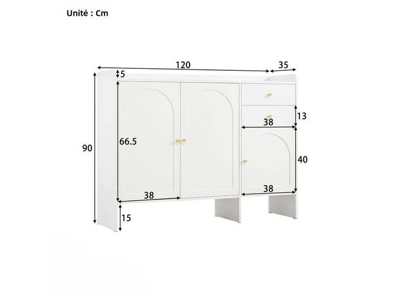 Armoire à chaussures 3 portes 2 tiroirs avec poignées métal, rangement spacieux et sécurité anti-bascule pour entrée, blanc 120x90x35 cm evarich - Conforama C