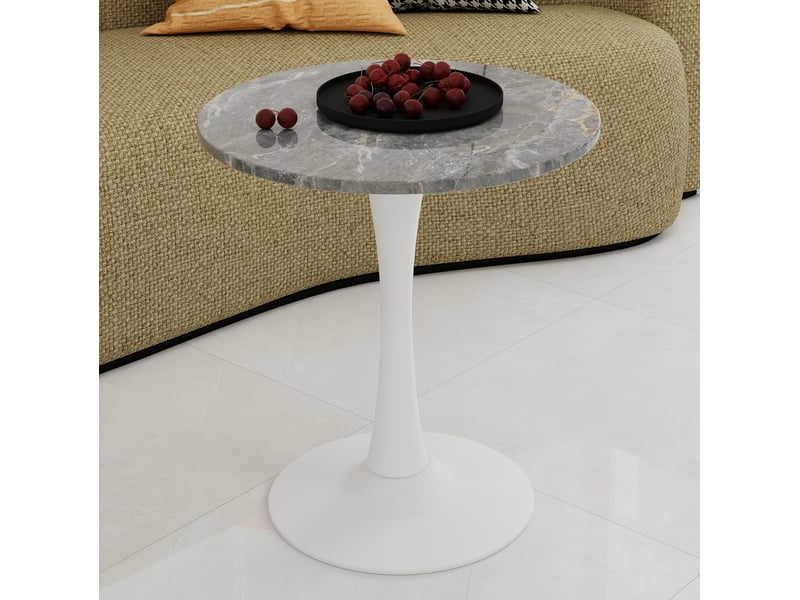  Table à manger ronde en marbre artificiel, blanc antique et gris, 70 x 70 x 72 cm  - Conforama C