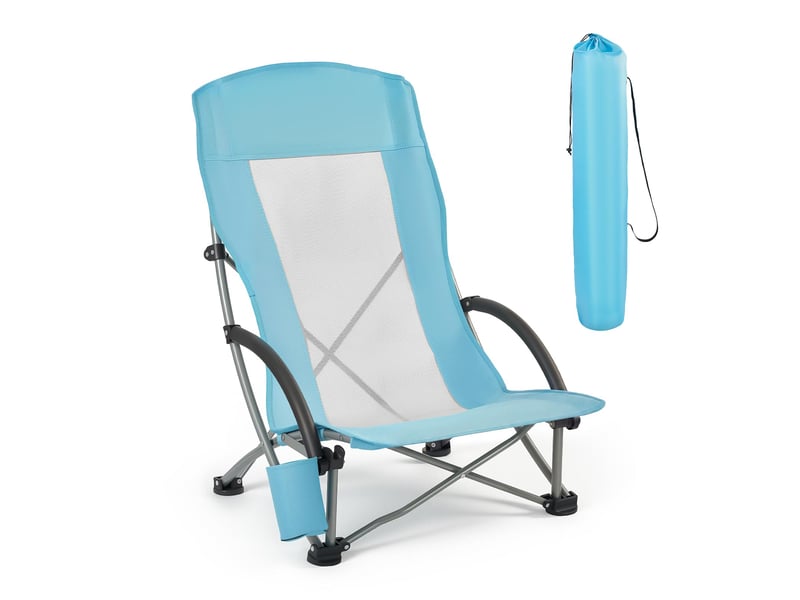  Vevor chaise de camping pliante et portable, fauteuil pliable camping a dossier haut, pour pique-nique randonnee peche en plein air, charge 150 kg, avec porte-gobelet et sac de transport, bleu  - Conforama A