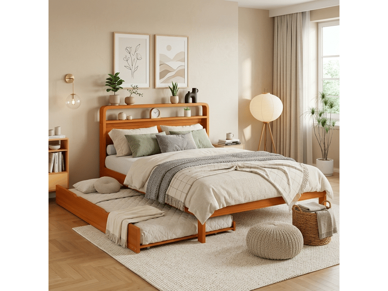  Lit gigogne 140x200 cm, lit enfant, couchage gigogne extensible, bois naturel  - Conforama C
