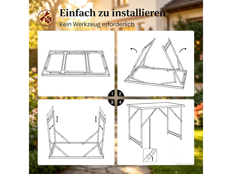Table à manger réglable en hauteur plateau pliable usage extérieur table de camping - Conforama D