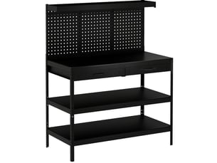 Établi 122x61x156 cm avec panneaux perforés et 2 tiroirs métal et mdf noir