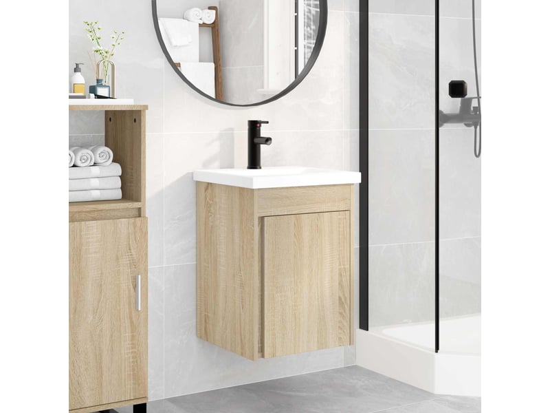  Meuble de rangement salle de bain avec robinet chêne sonoma shl9245  - Conforama B