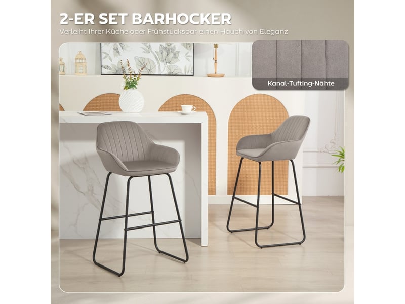  Lot de 2 tabourets de bar,avec accoudoirs et repose-pieds,polyester,gris  - Conforama D