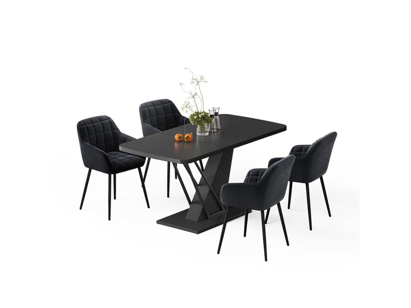 Vicco ensemble de table à manger, noir, 120x80cm avec 4 chaises de salle à manger - Conforama E
