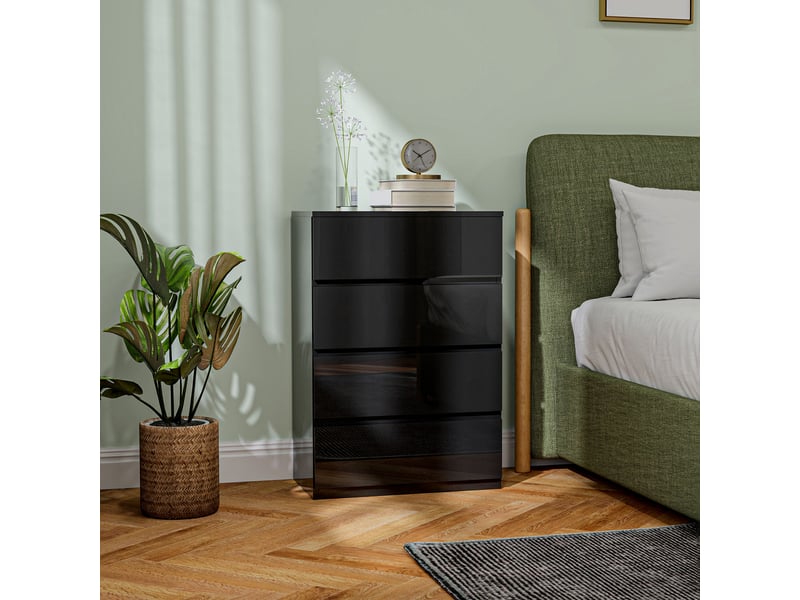  Commode en bois à 4 tiroirs, meuble de chambre moderne et multifonctionnel, 55 x 33 x 80 cm, noir  - Conforama D
