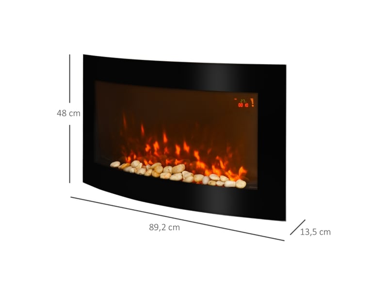 Cheminée électrique murale effet flammes led avec chauffage 10002000 w, télécommande, verre et métal noir  - Conforama C