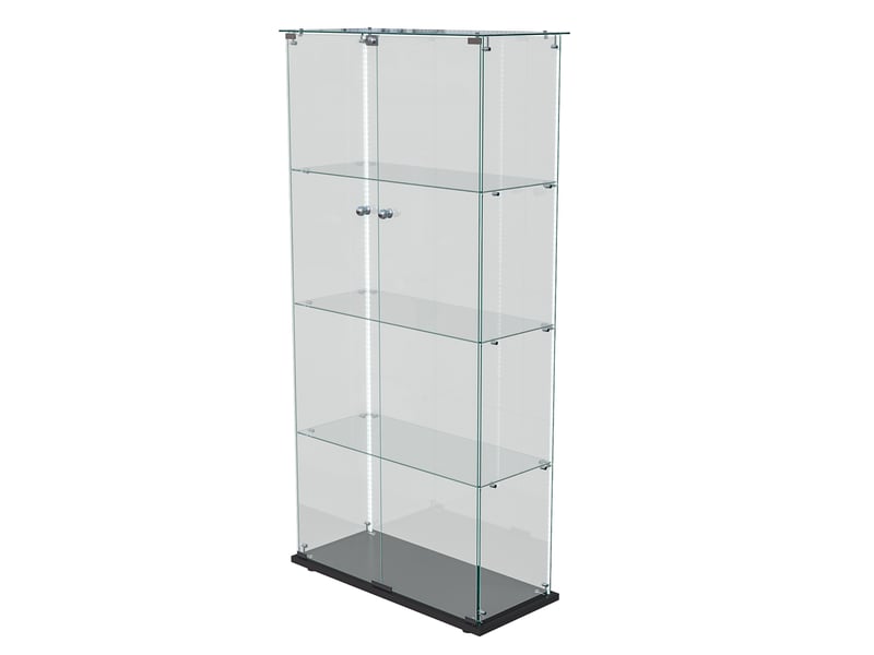  Vitrine en verre 4 niveaux double porte - 78,5 x 36,5 x 163 cm - noir - grande armoire d'exposition avec ruban led et base noire  - Conforama A