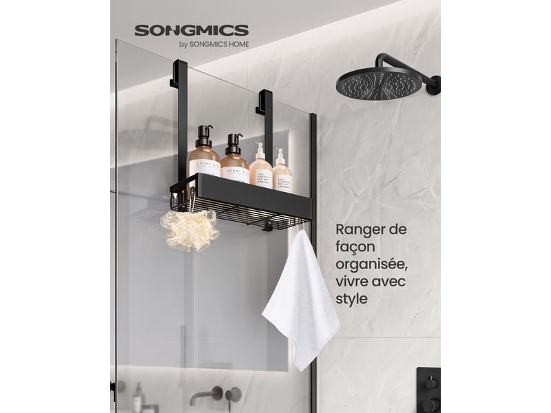  Étagère de douche à suspendre sans perçage en acier,noir d'encre  - Conforama B