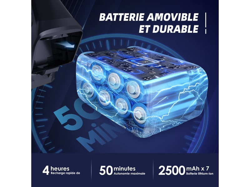  Aspirateur balai sans fil led anti-poussière,6000pa 60 min, 1.8 l, idéal solstapispoils d’animaux, tuyau multi-usage  - Conforama D