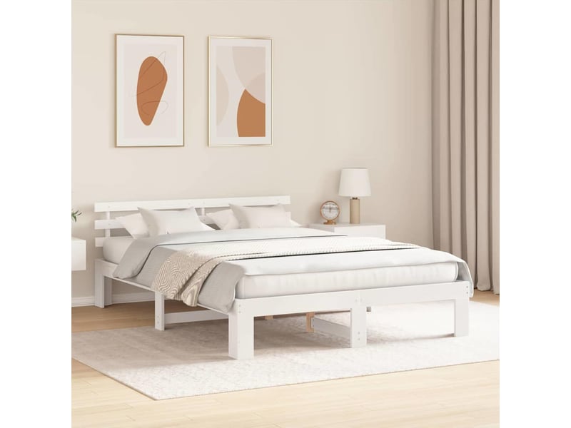 Lit double- lit adulte -  cadre de lit avec tête de lit blanc 150 x 200 cm pin massif  - Conforama B