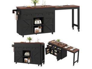 Ilot de cuisine 2 portes 3 tiroirs coloris noir mdf