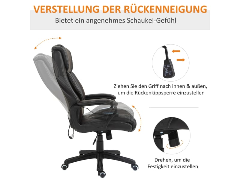  Chaise de bureau vinsetto ergonomique massante - massage intégré, bascule, hauteur réglable et pivotante - brun  - Conforama D