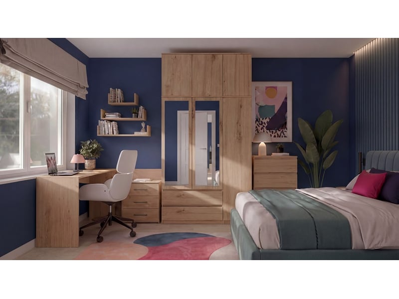  Malwa ss-90l - armoire avec miroir et rehausse - 2 portes, 2 tiroirs - 90x240x50 cm - chêne artisan  - Conforama B
