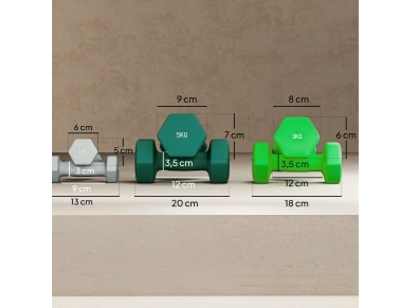  Haltères hexagonaux, set de 6 poids de 1, 3 et 5 kg avec support compact pour un entraînement à domicile organisé  - Conforama C