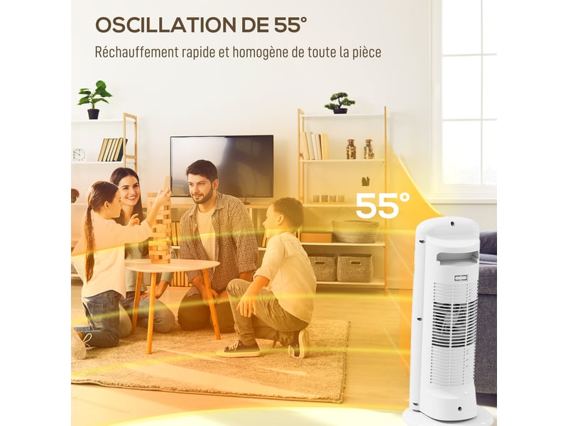  Chauffage d'appoint en céramique 2000 w, radiateur électrique soufflant 4 modes, 20x20x49cm, thermostat réglable, blanc  - Conforama R