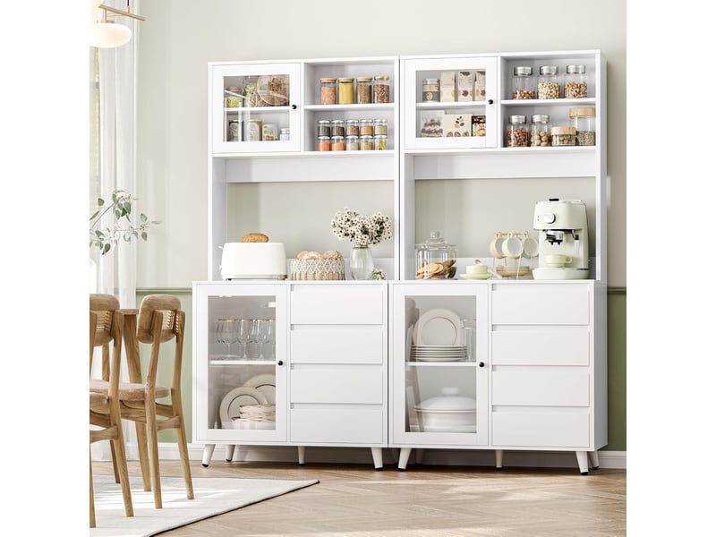  Armoire cuisine 190cm, buffet vaisselier haut avec portes vitrées  - Conforama C
